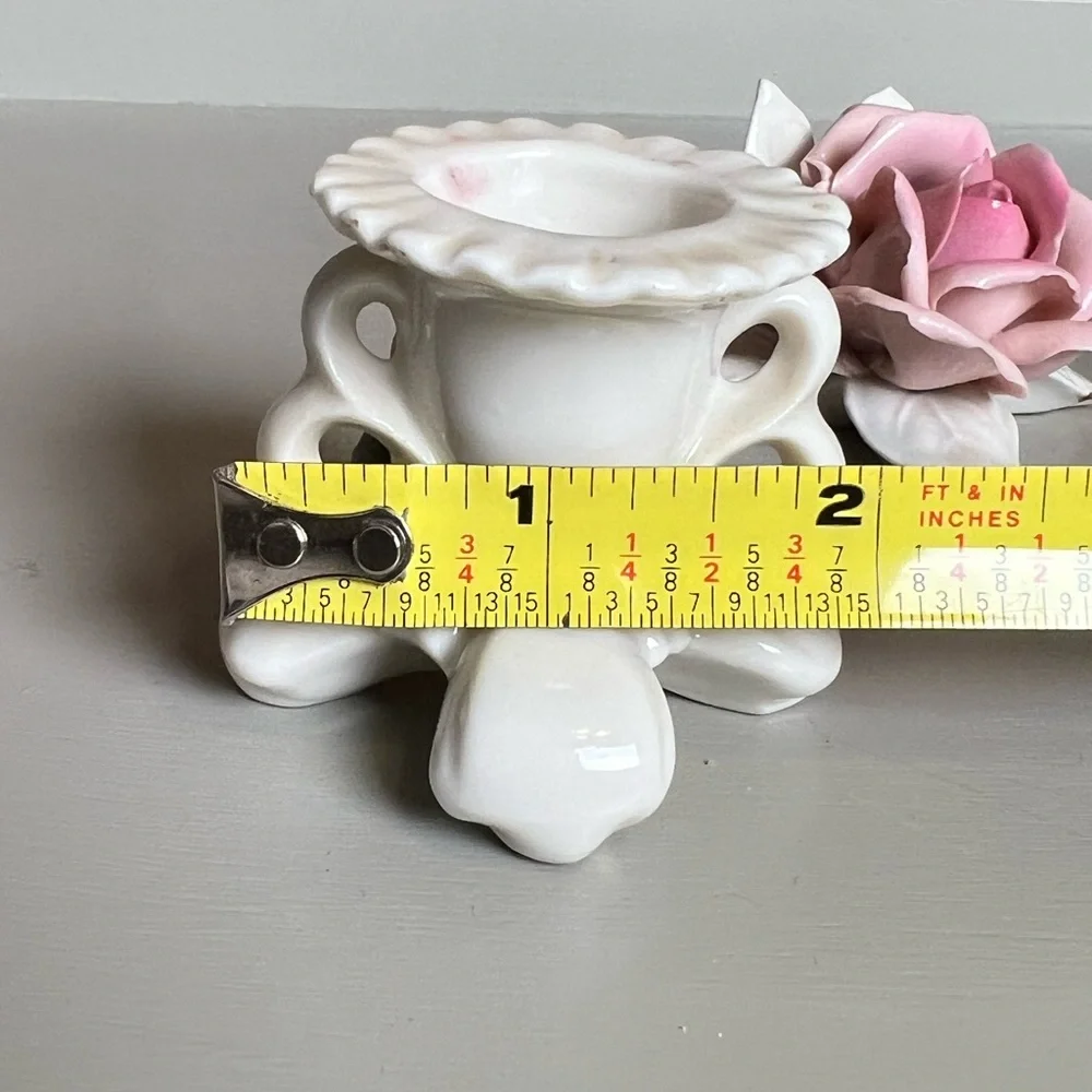 💘2 porcelain Rose table candlesticks & BONUS! See last photo. Vintage European!